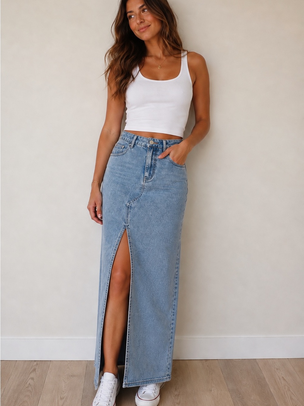 Stile by Per Lei 100% Cotton Long Jean Denim Maxi Skirt Size M